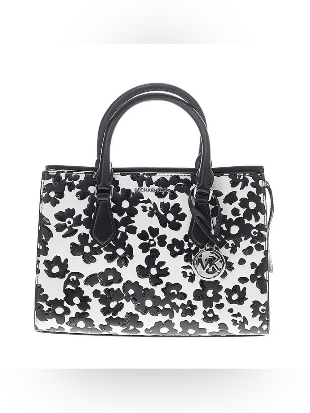 Michael Kors Sheila Black & White Floral Satchel Bag